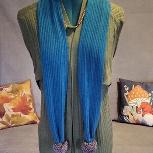 Grane Blue Ribbed Scarf with Tassels